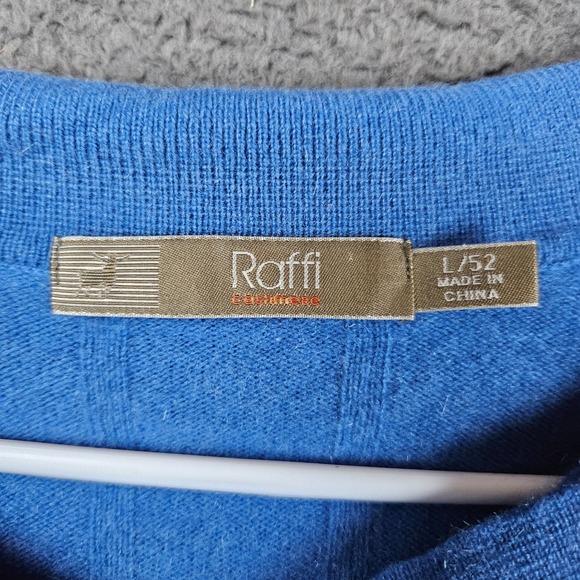 Raffi Cashmere Blue‎ Ribbed Collared Sweater Men's L 52 - Picture 4 of 7